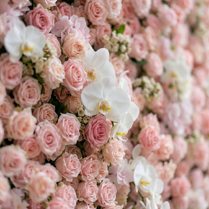 Sabine: 5D Blush Pink Silk Rose Flower Wall with White Orchid for Elegant Weddings &amp; Ballroom Receptions
