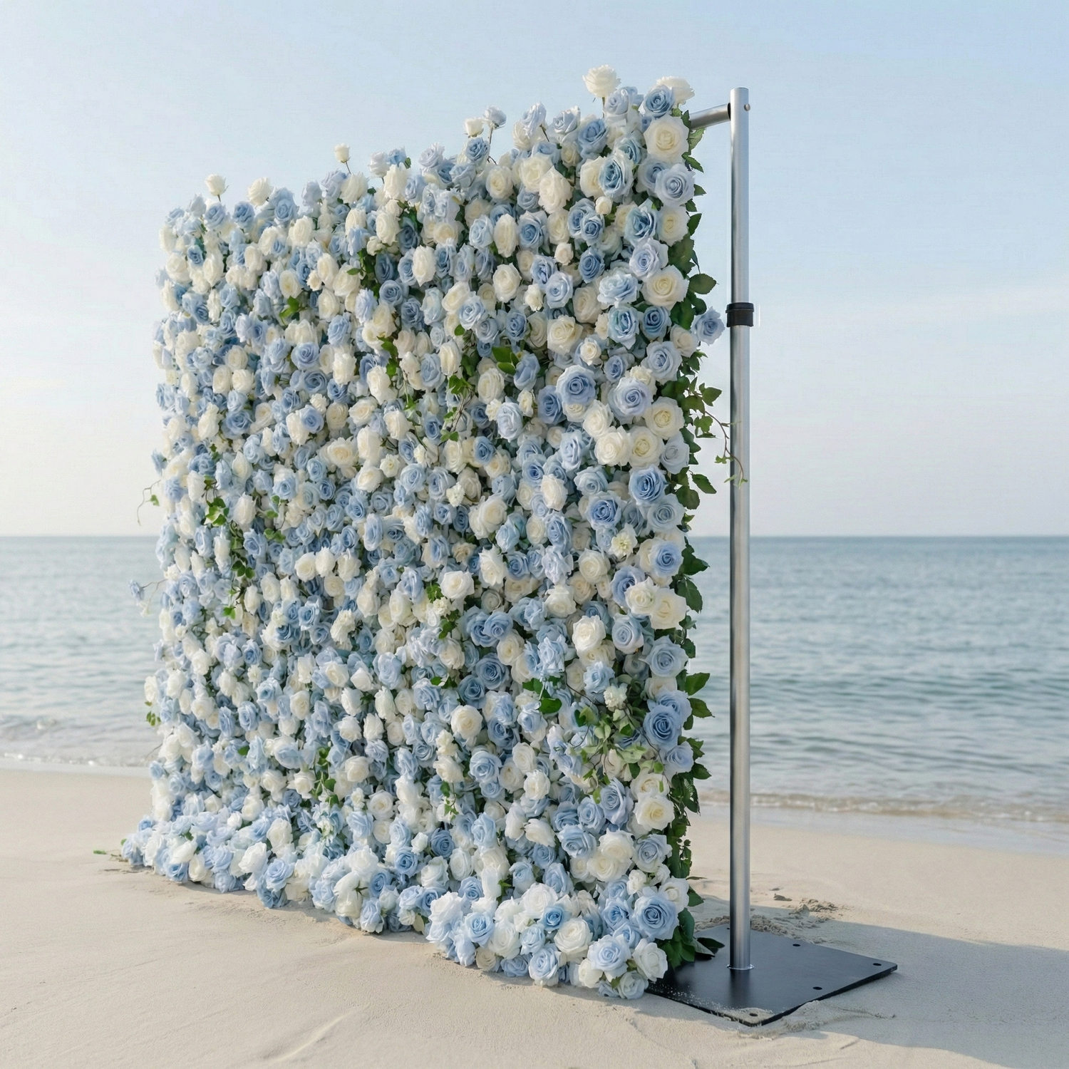 Sapphira: Luxury 5D Serene Blue &amp; Cream Silk Floral Wall Roll-Up Fabric Backdrop for Seaside Weddings &amp; Events