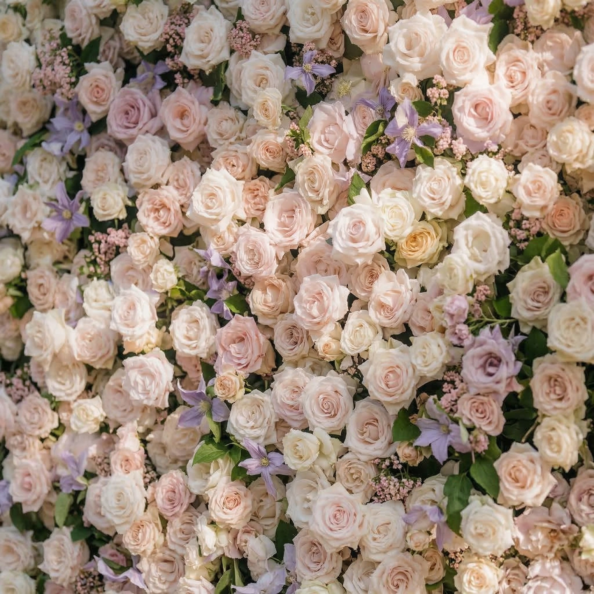 Selira: 5D Creamy Blush and Soft Lilac Silk Rose Flower Wall Roll-Up Fabric Backdrop for Elegant Events &amp; Parties