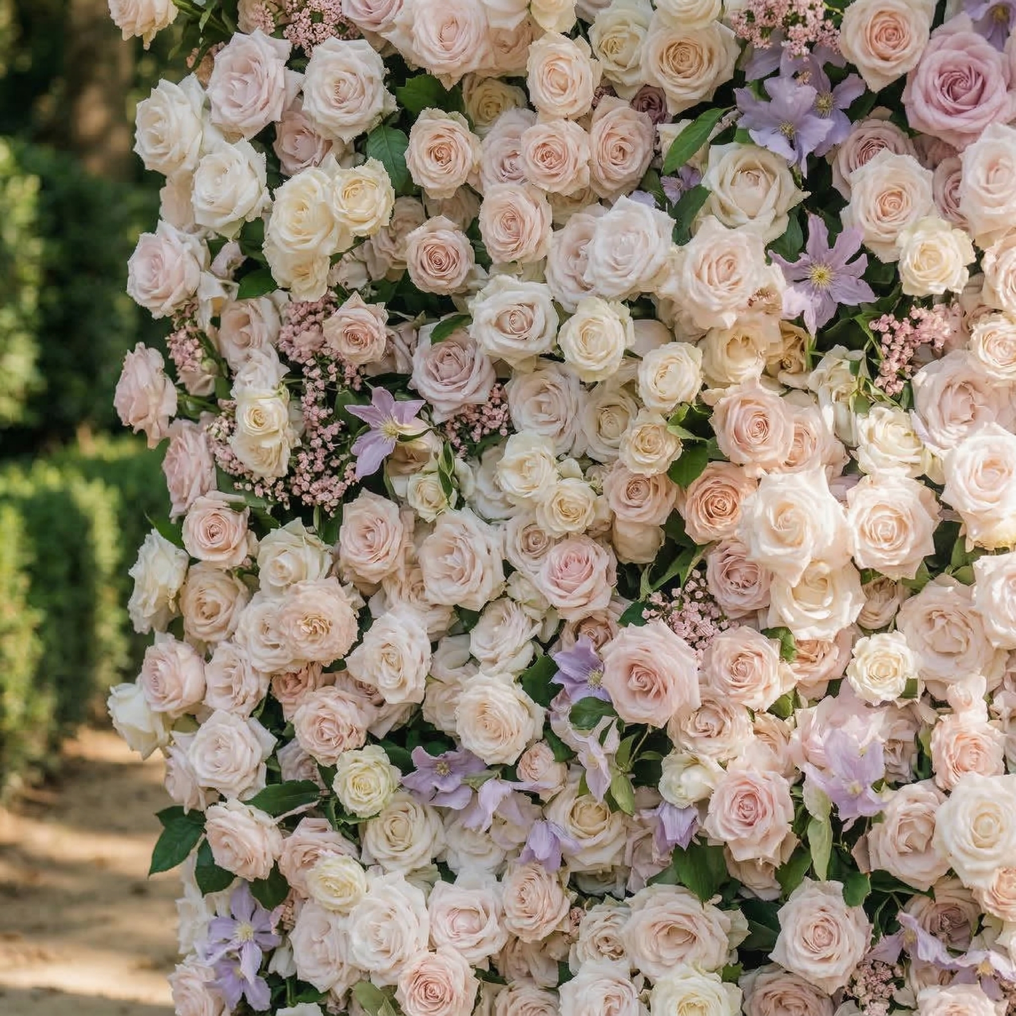 Selira: 5D Creamy Blush and Soft Lilac Silk Rose Flower Wall Roll-Up Fabric Backdrop for Elegant Events &amp; Parties