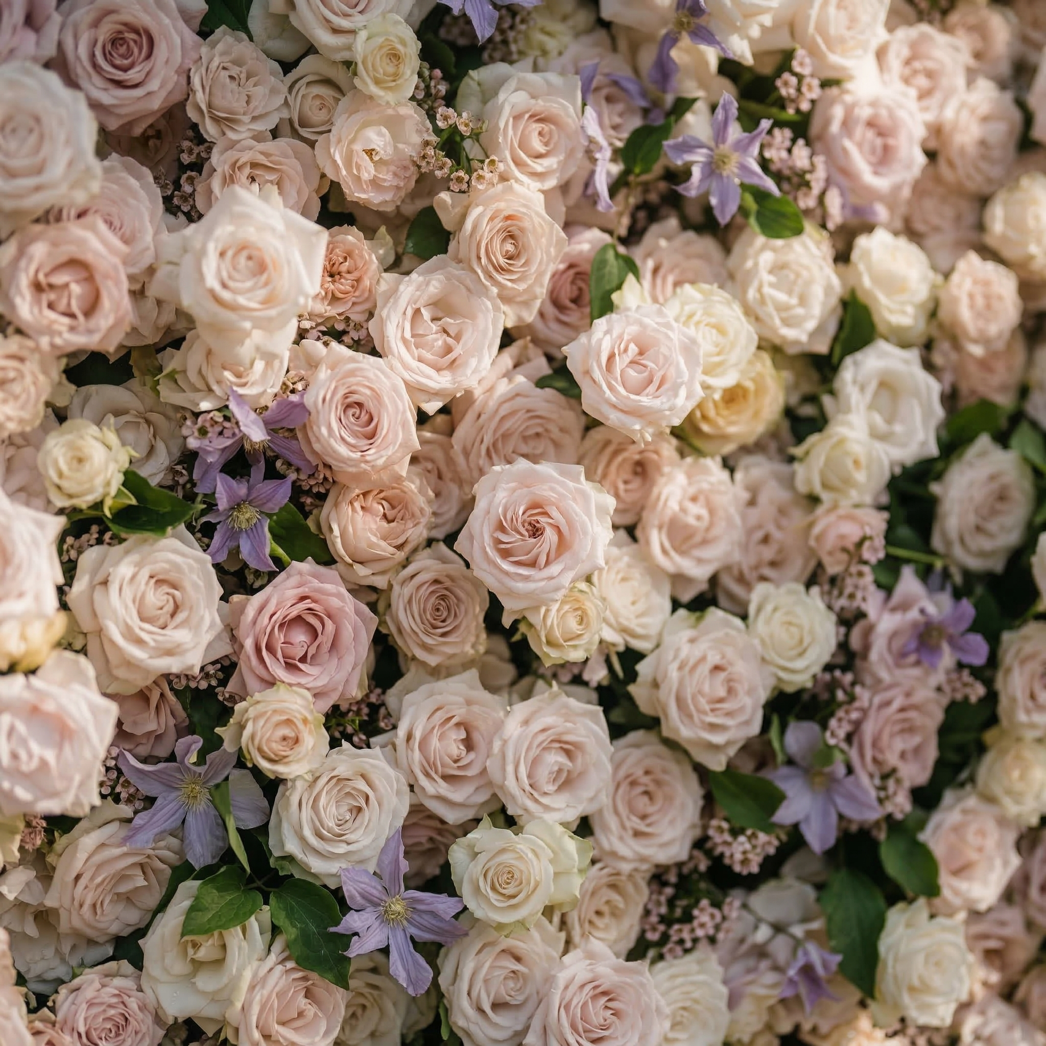 Selira: 5D Creamy Blush and Soft Lilac Silk Rose Flower Wall Roll-Up Fabric Backdrop for Elegant Events &amp; Parties