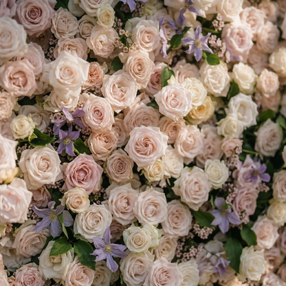 Selira: 5D Creamy Blush and Soft Lilac Silk Rose Flower Wall Roll-Up Fabric Backdrop for Elegant Events &amp; Parties