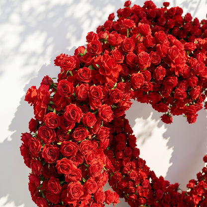 Selorae: Double Heart-Shaped Red Silk Rose Flower Arch Floral Arrangement for Minimalist Weddings