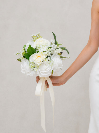 Seravelle-7″ Round Bridesmaids’ Bouquet In Cloud Dancer White(Set of 2)