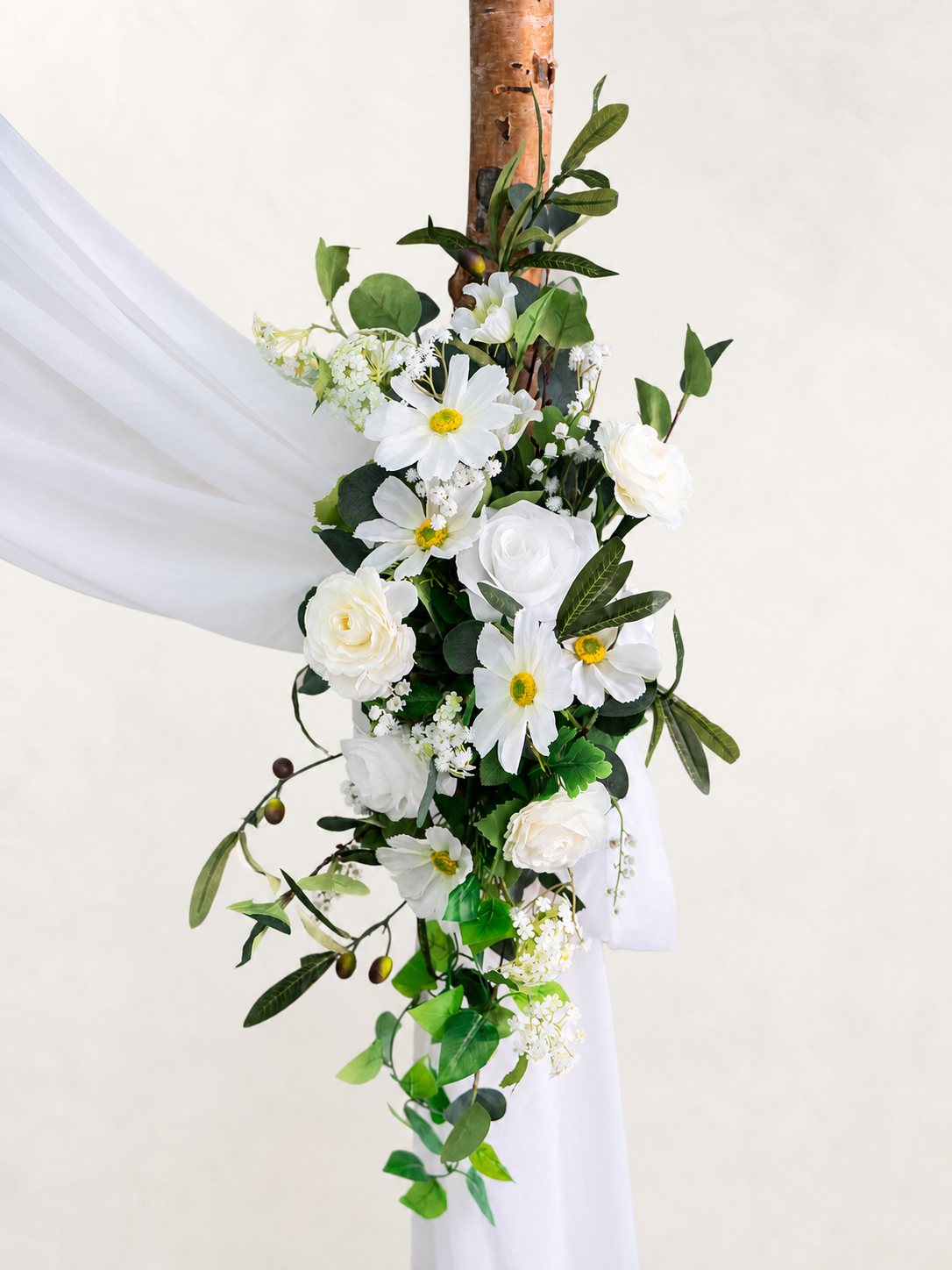 Seravelle-White Floral Arch with Draping  for Garden Wedding Backdrop