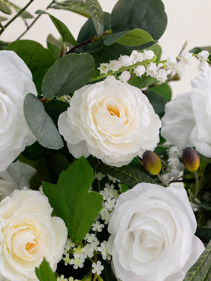 Seravelle-White Floral Arch with Draping  for Garden Wedding Backdrop