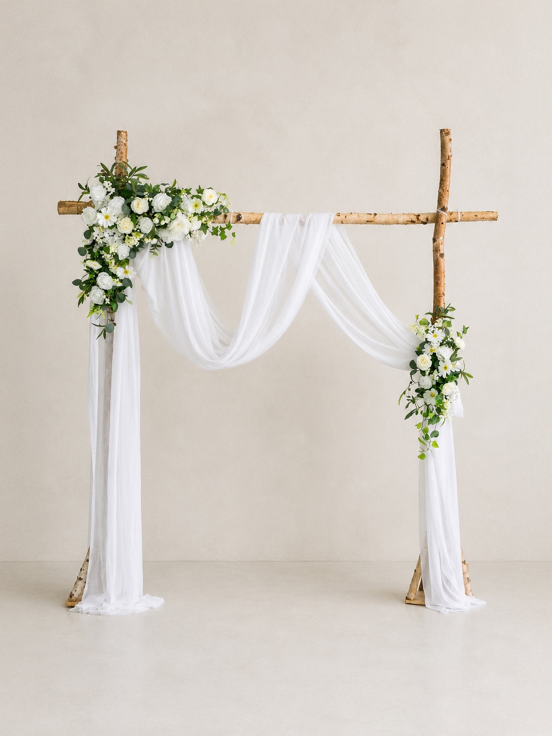 Seravelle-White Floral Arch with Draping  for Garden Wedding Backdrop