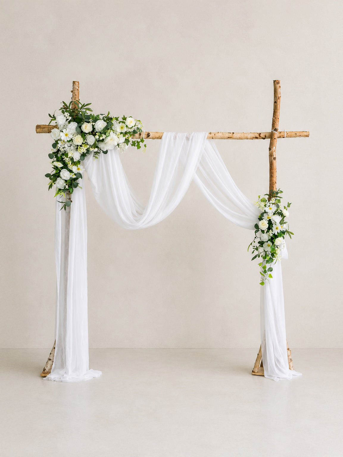 Seravelle-White Floral Arch with Draping  for Garden Wedding Backdrop