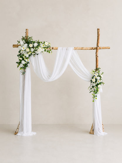 Seravelle-White Floral Arch with Draping  for Garden Wedding Backdrop