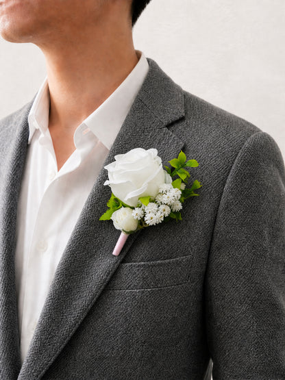 Seravelle-Groomsmen’s Corsage In Cloud Dance White(Set of 6)