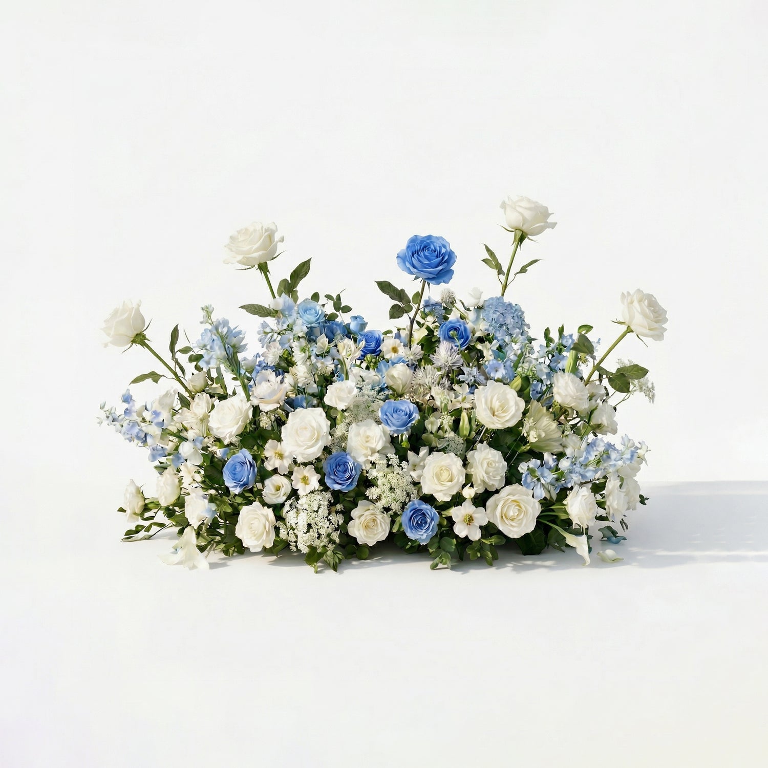 Serelya: Heart-Shaped Blue and White Silk Rose Flower Arch Floral Arrangement for Coastal Weddings