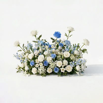 Serelya: Heart-Shaped Blue and White Silk Rose Flower Arch Floral Arrangement for Coastal Weddings