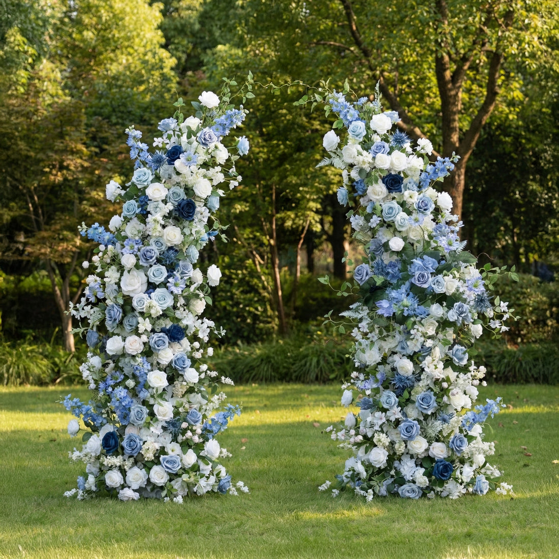 Sereth: Luxury Azure &amp; Cream Silk Rose Ground Arch Arrangement for Dreamy Seaside Weddings &amp; Romantic Aisle Decor