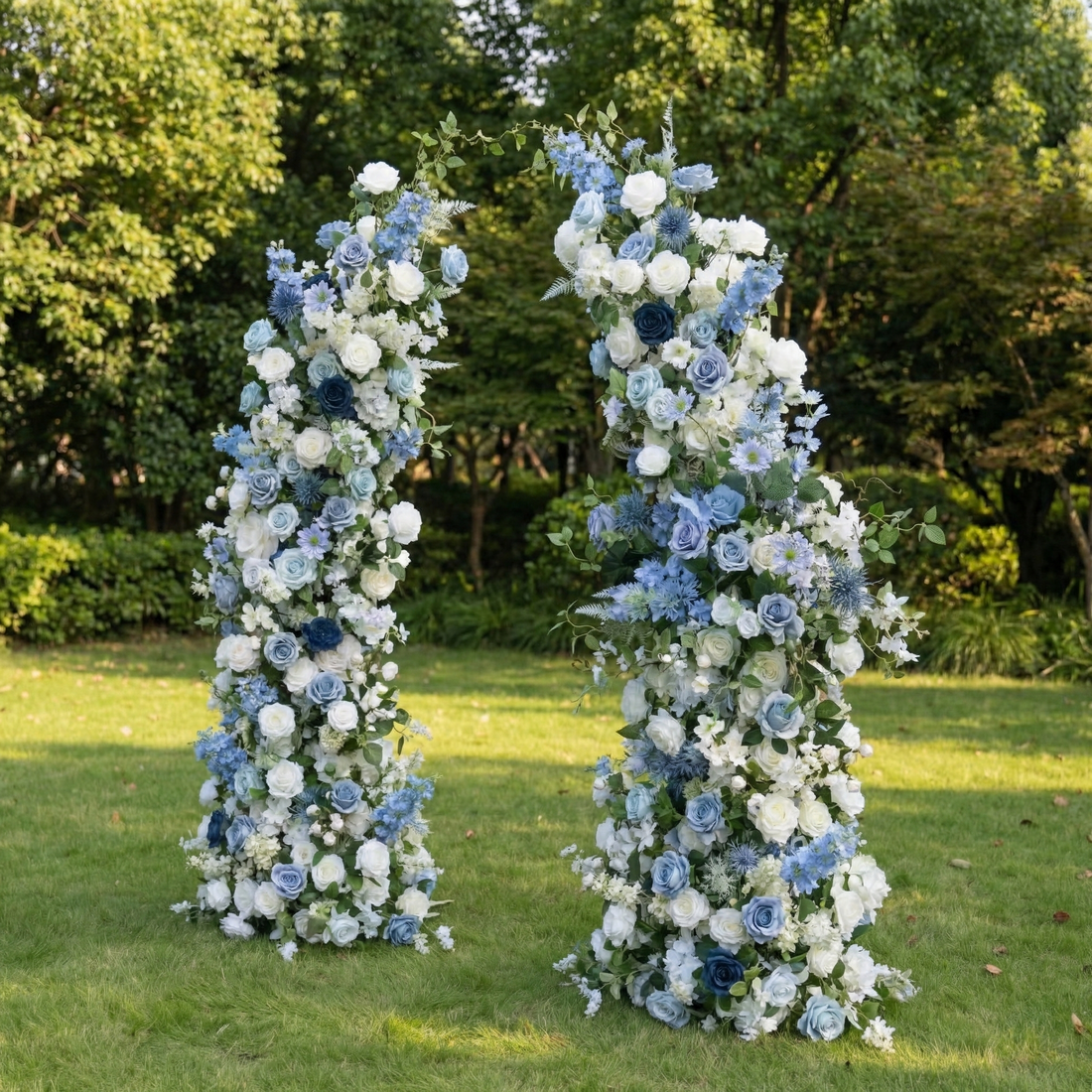 Sereth: Luxury Azure &amp; Cream Silk Rose Ground Arch Arrangement for Dreamy Seaside Weddings &amp; Romantic Aisle Decor
