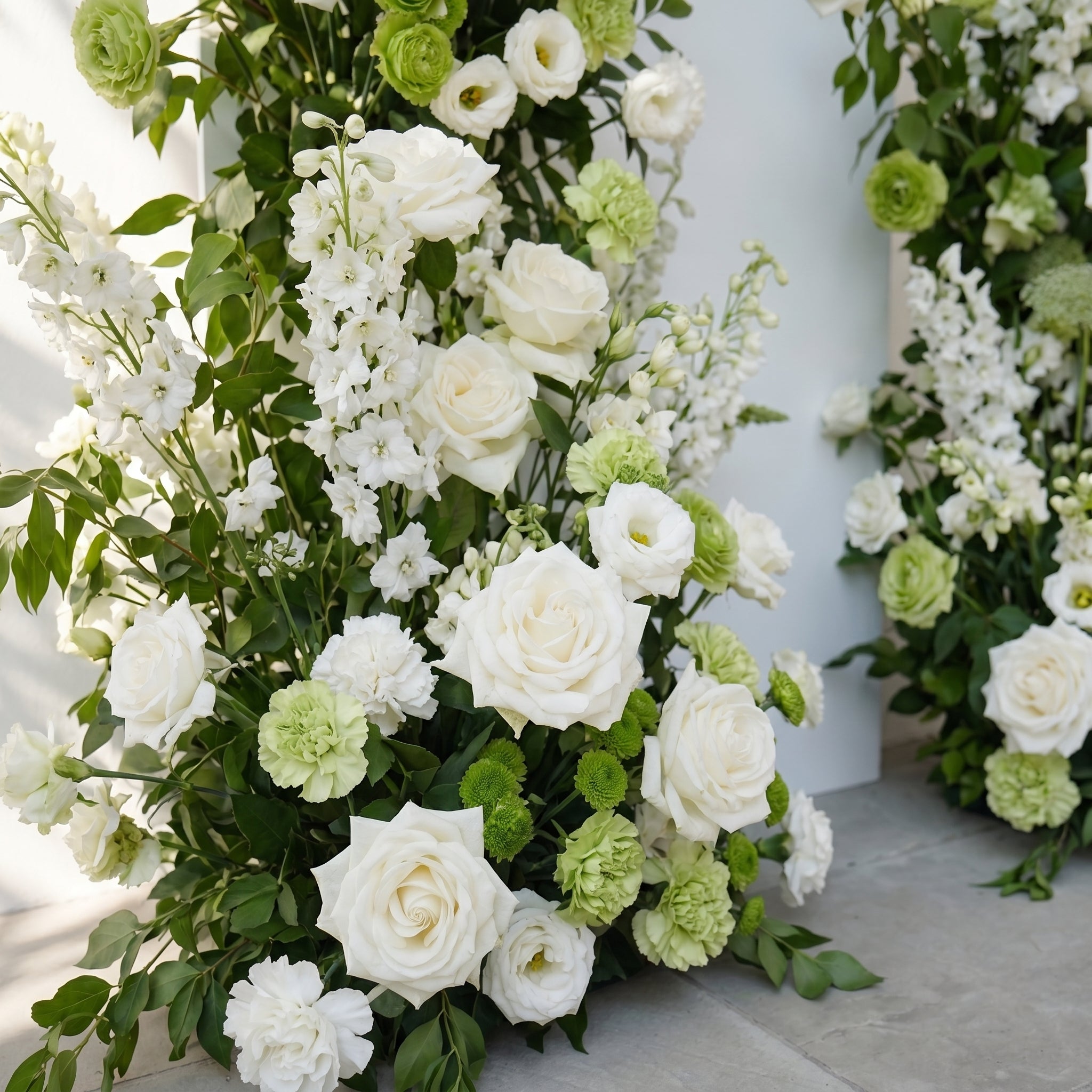 Odelia: White Green Rose Calla Lily Wedding Background Arch Pillar Decorative Flower Row Excluding Frame