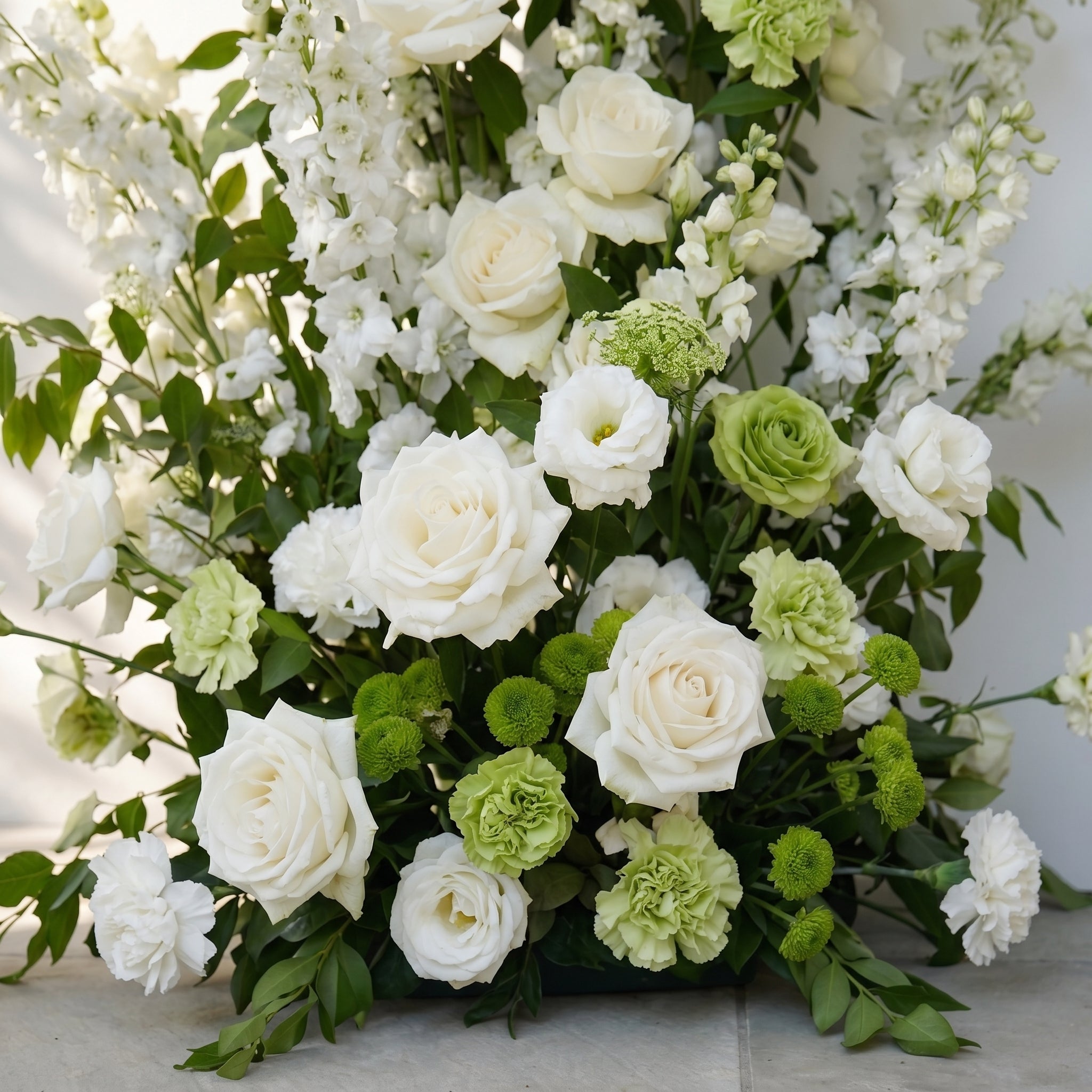 Odelia: White Green Rose Calla Lily Wedding Background Arch Pillar Decorative Flower Row Excluding Frame