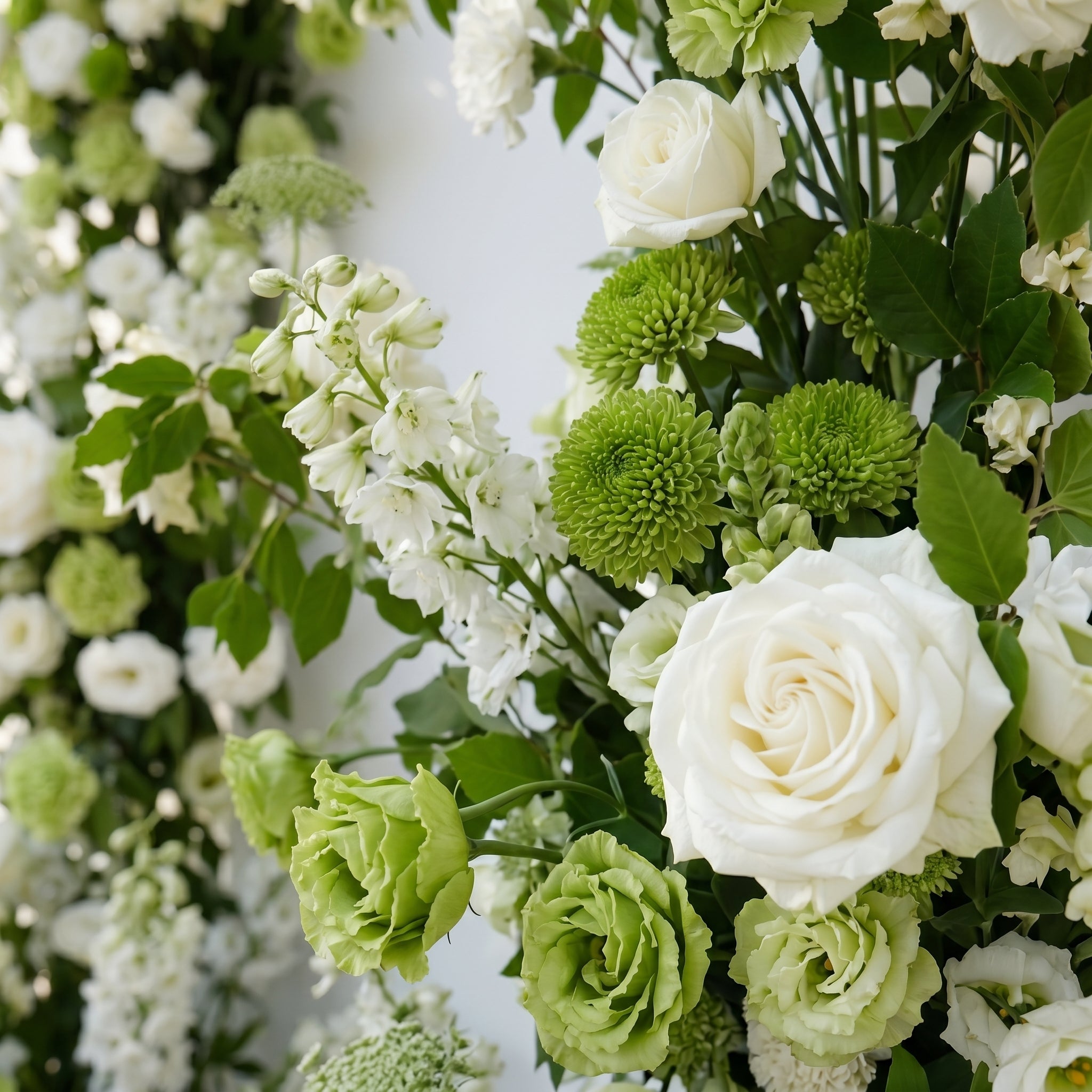 Odelia: White Green Rose Calla Lily Wedding Background Arch Pillar Decorative Flower Row Excluding Frame
