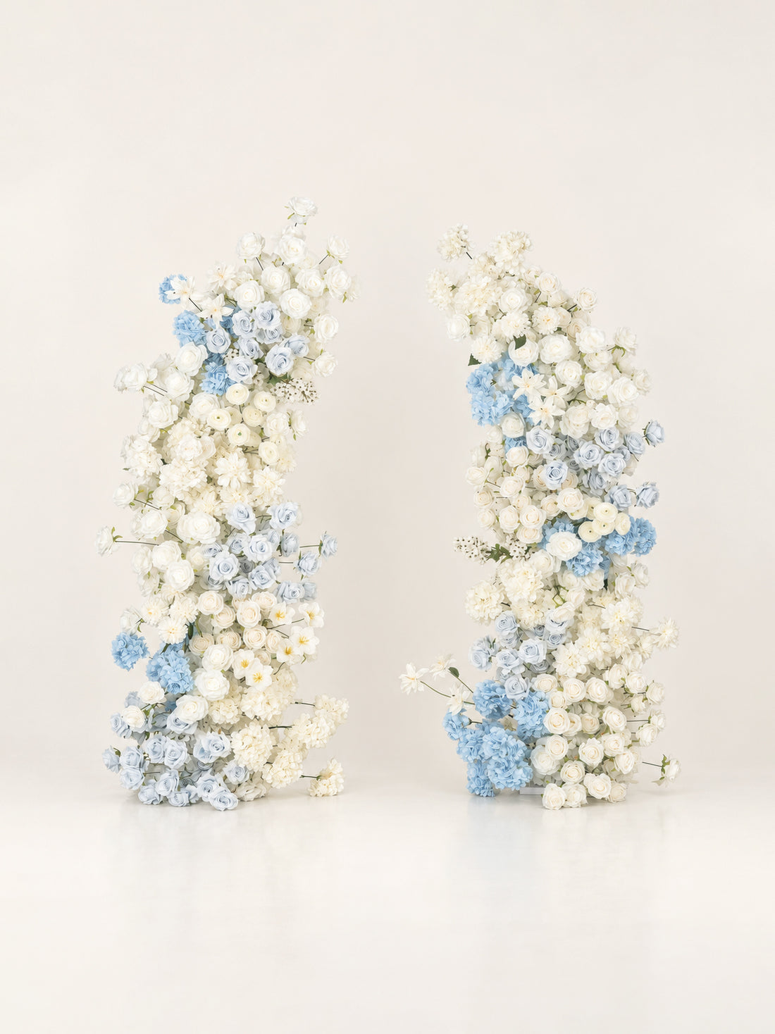 Simone: Luxury Ivory White Silk Floral Ground Horn Arch Arrangement with Cascading Amaranthus Greenery for Romantic Minimalist Weddings &amp; Garden Event Decor Including Frame