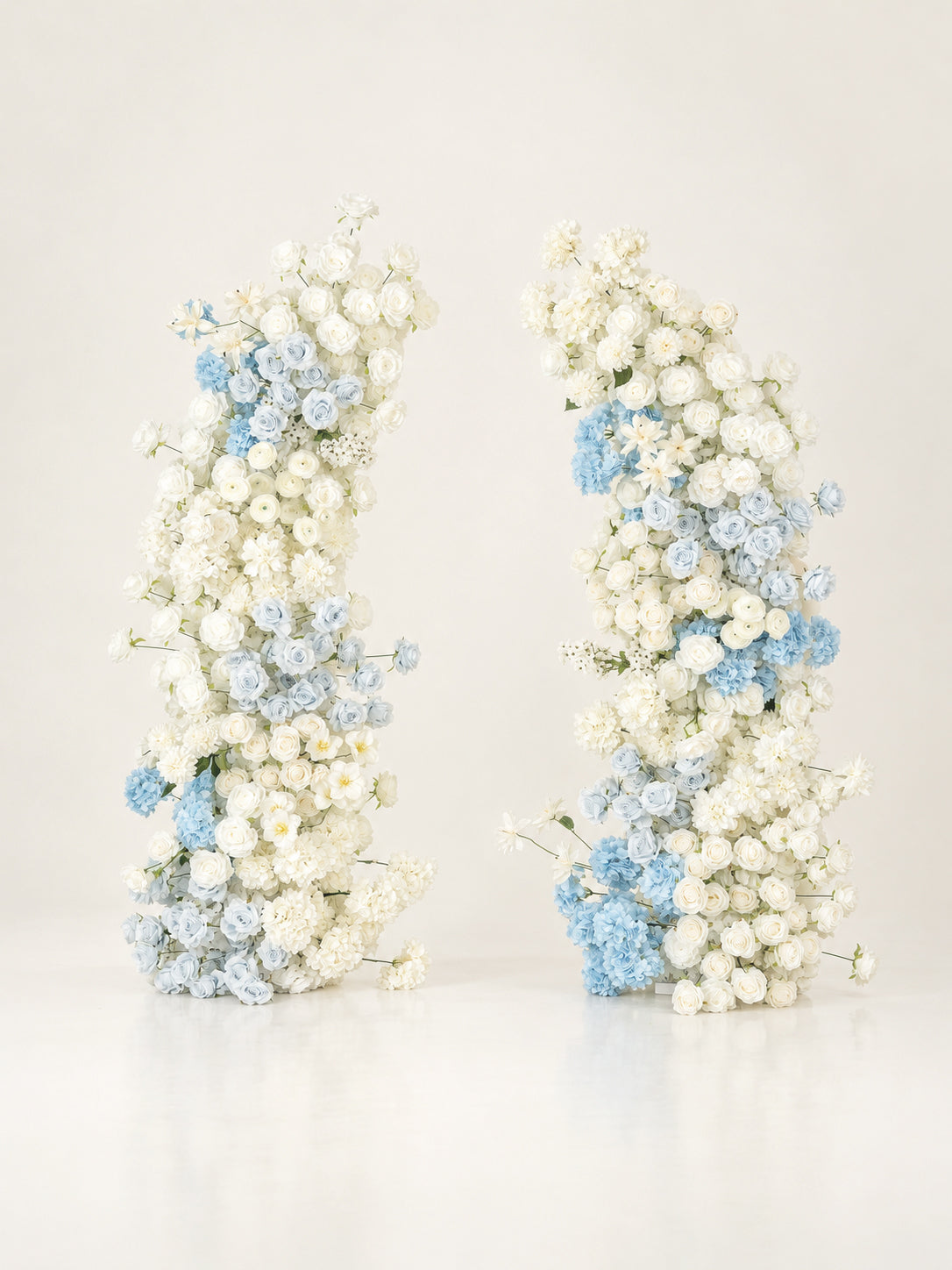 Simone: Luxury Ivory White Silk Floral Ground Horn Arch Arrangement with Cascading Amaranthus Greenery for Romantic Minimalist Weddings &amp; Garden Event Decor Including Frame