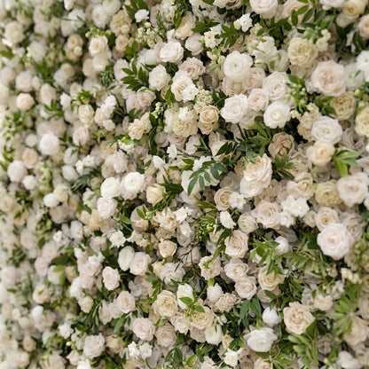 Sirenbelle:Luxury 5D Cream &amp; Ivory Silk Floral Wall Roll-Up Backdrop for Timeless Elegant Weddings