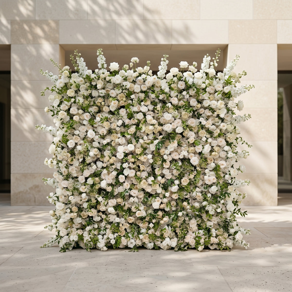 Sirenbelle:Luxury 5D Cream & Ivory Silk Floral Wall Roll-Up Backdrop for Timeless Elegant Weddings