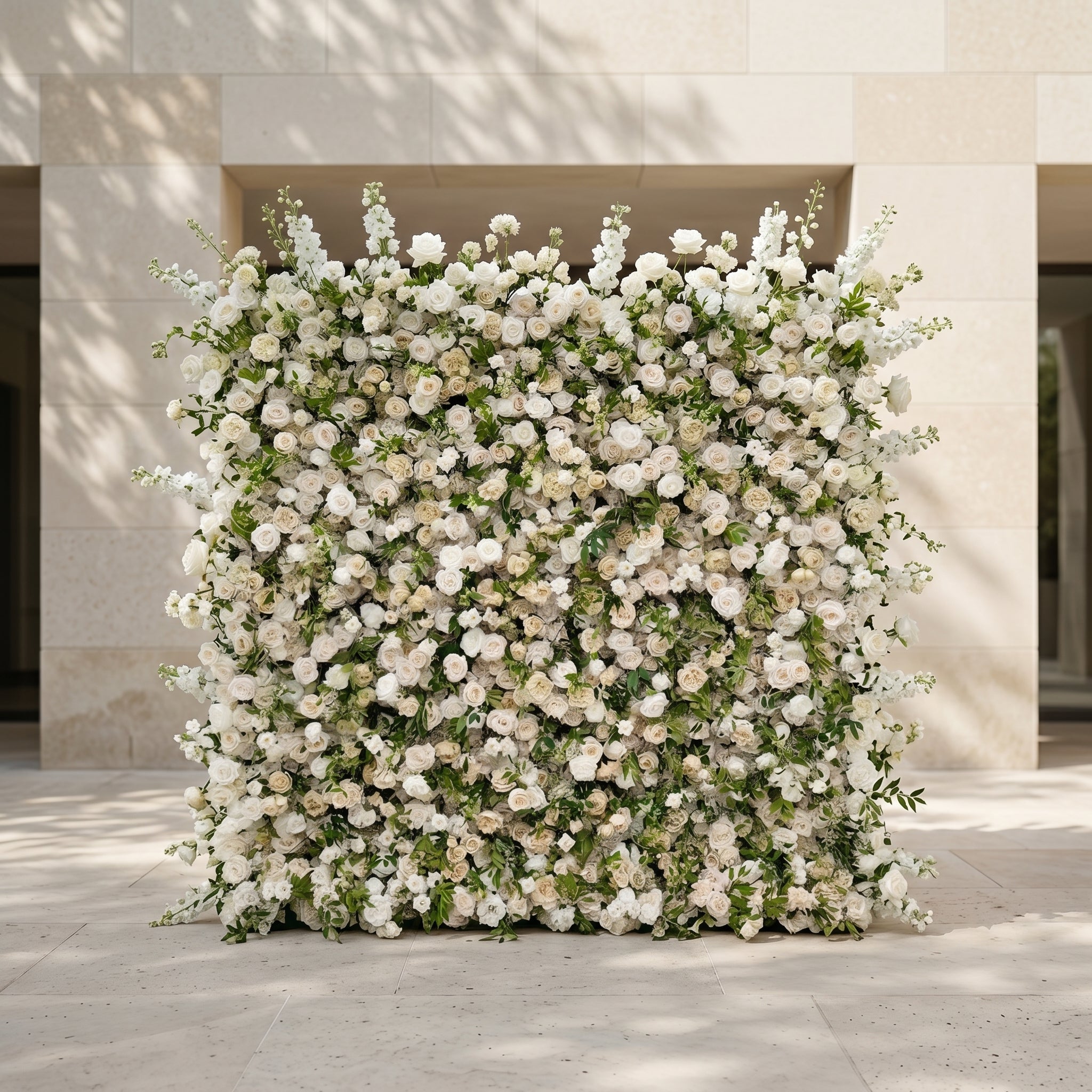 Sirenbelle:Luxury 5D Cream &amp; Ivory Silk Floral Wall Roll-Up Backdrop for Timeless Elegant Weddings