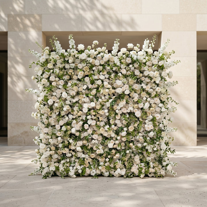 Sirenbelle:Luxury 5D Cream & Ivory Silk Floral Wall Roll-Up Backdrop for Timeless Elegant Weddings