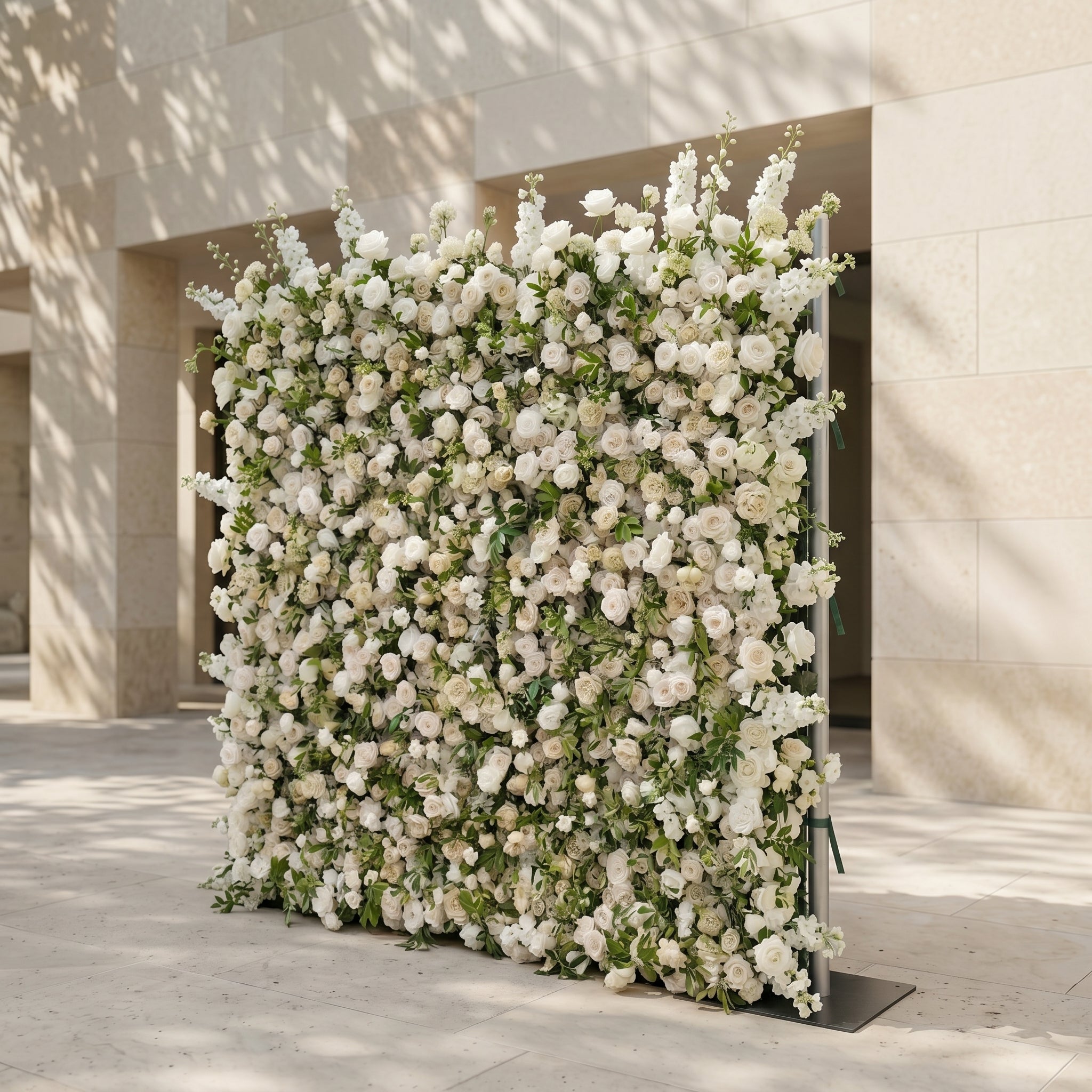 Sirenbelle:Luxury 5D Cream &amp; Ivory Silk Floral Wall Roll-Up Backdrop for Timeless Elegant Weddings