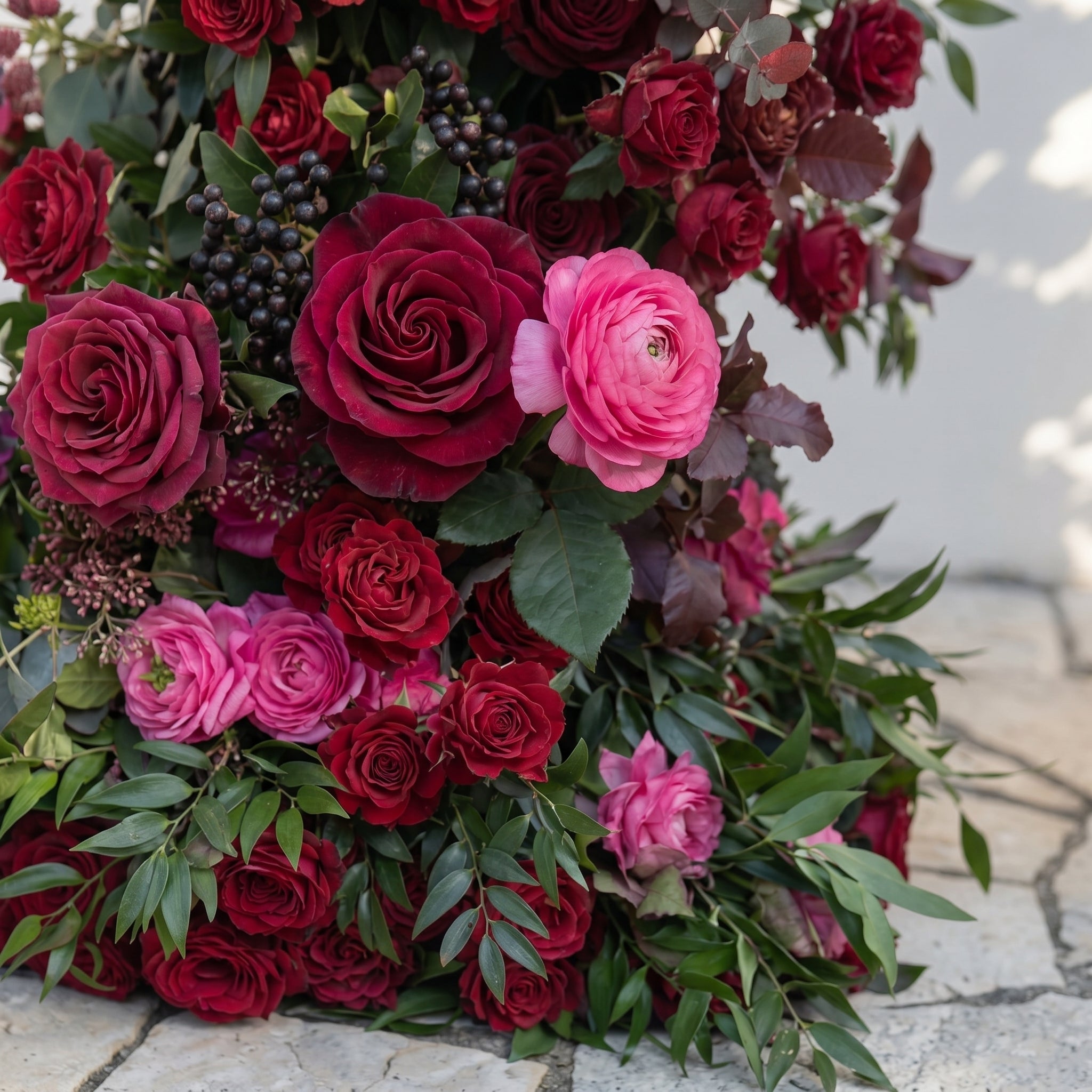Sirensola Horn Arch: Luxury Floral Arch with Red Roses and Greenery Flower Arch for Outdoor Weddings&amp;Chrismas Events Decoration Incuding Frame