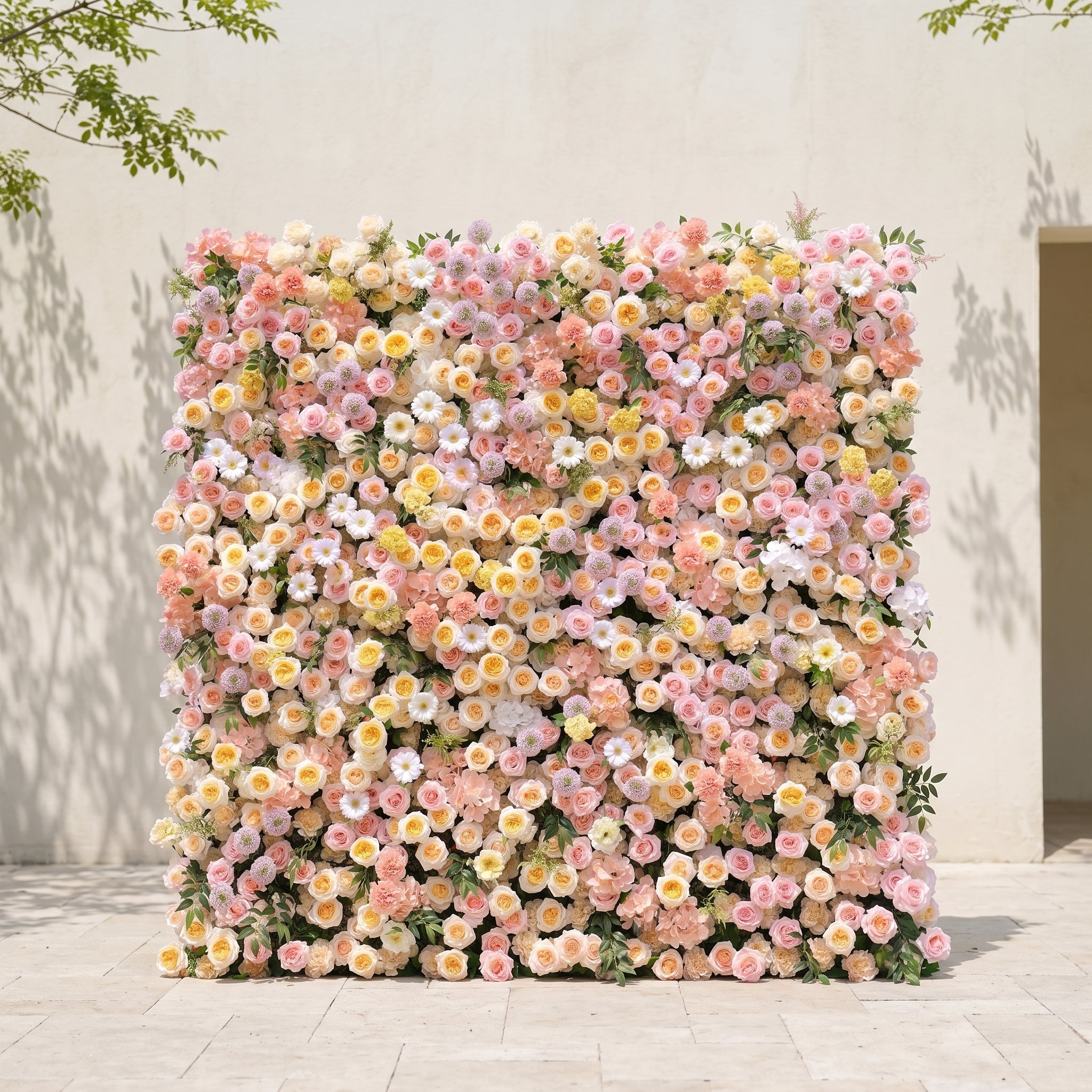 Sirensola:5D Peach Orange, Blush Pink &amp; Ivory White Silk Rose Flower Wall Roll-Up Fabric Backdrop for Romantic Weddings &amp; Proposals