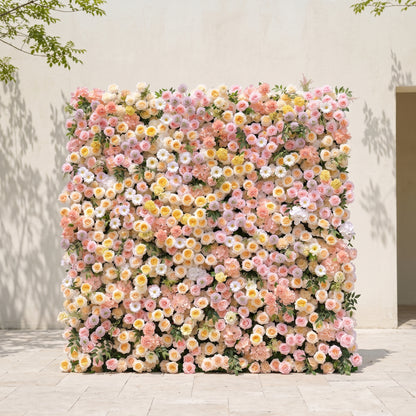 Sirensola:5D Peach Orange, Blush Pink &amp; Ivory White Silk Rose Flower Wall Roll-Up Fabric Backdrop for Romantic Weddings &amp; Proposals