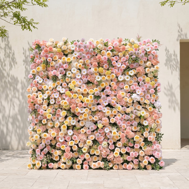 Sirensola:5D Peach Orange, Blush Pink & Ivory White Silk Rose Flower Wall Roll-Up Fabric Backdrop for Romantic Weddings & Proposals