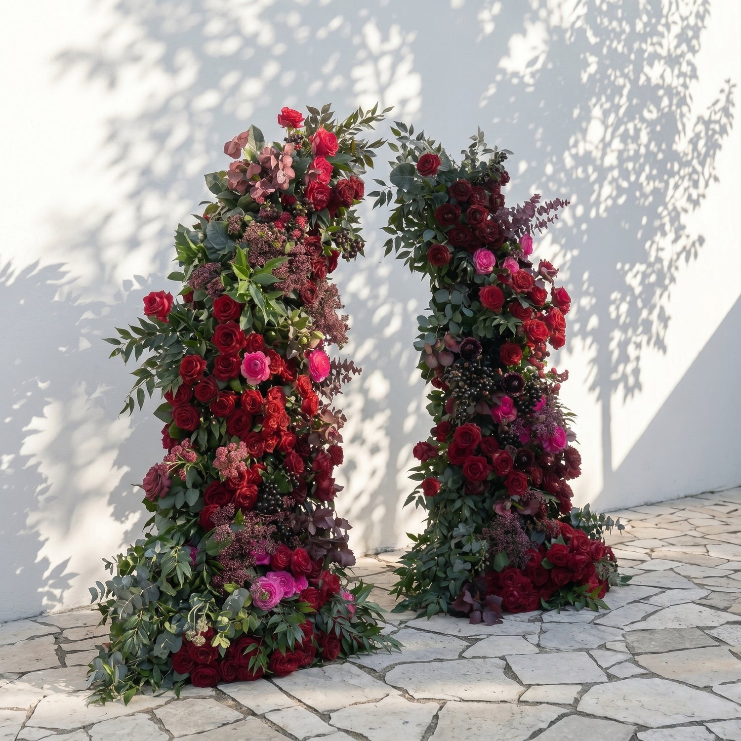 Sirensola Horn Arch: Luxury Floral Arch with Red Roses and Greenery Flower Arch for Outdoor Weddings&amp;Chrismas Events Decoration Incuding Frame