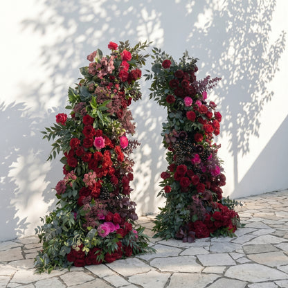 Sirensola Horn Arch: Luxury Floral Arch with Red Roses and Greenery Flower Arch for Outdoor Weddings&amp;Chrismas Events Decoration Incuding Frame