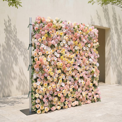 Sirensola:5D Peach Orange, Blush Pink &amp; Ivory White Silk Rose Flower Wall Roll-Up Fabric Backdrop for Romantic Weddings &amp; Proposals