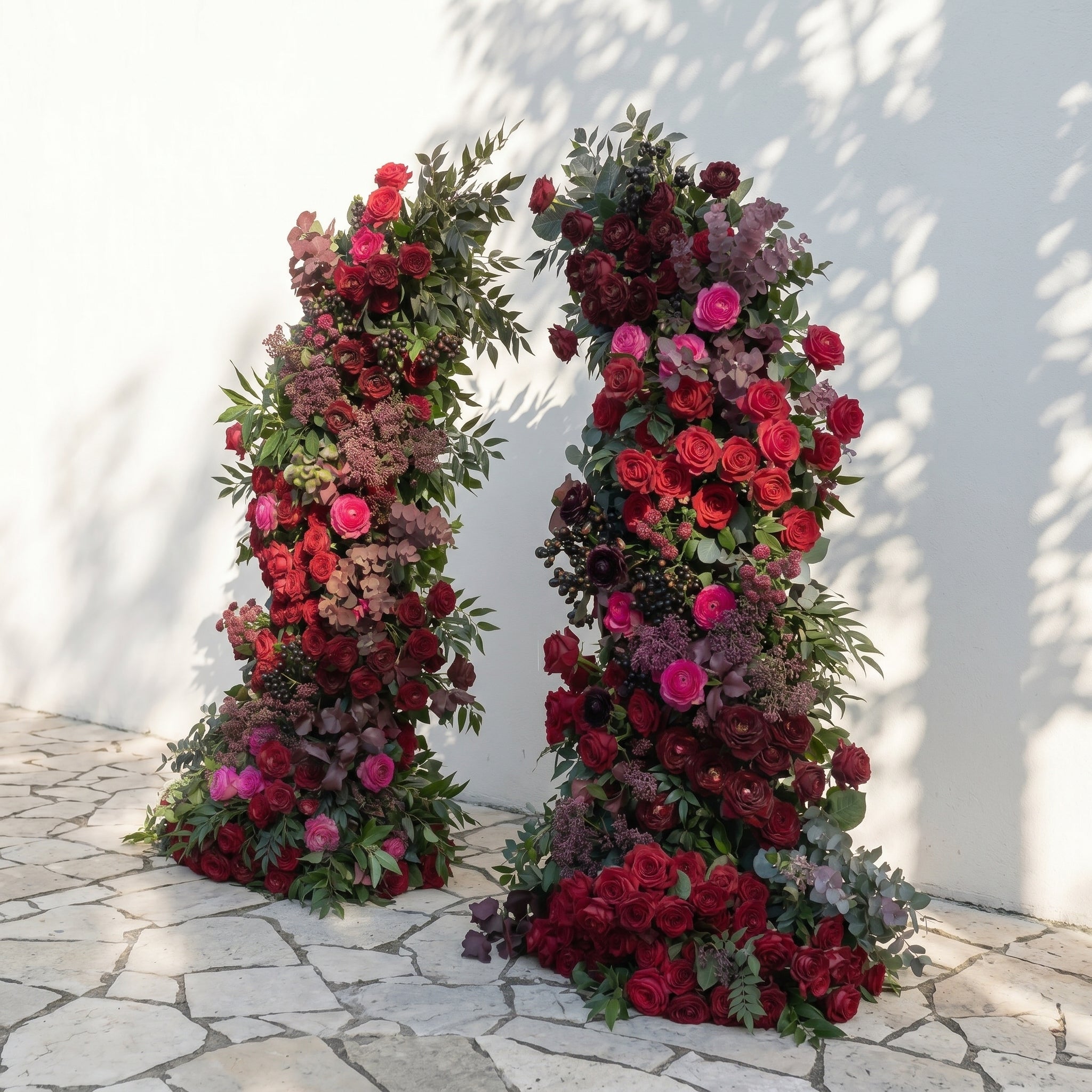 Sirensola Horn Arch: Luxury Floral Arch with Red Roses and Greenery Flower Arch for Outdoor Weddings&amp;Chrismas Events Decoration Incuding Frame