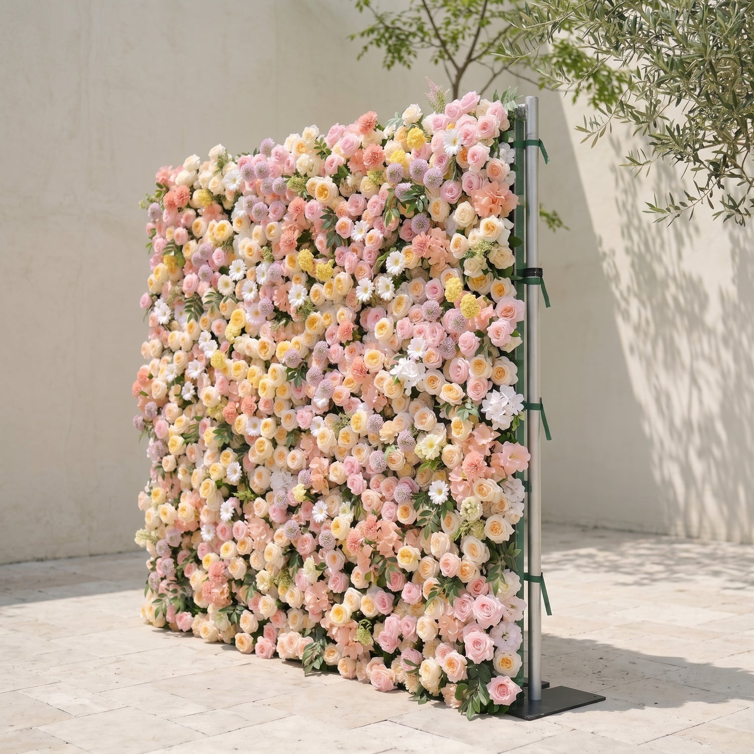 Sirensola:5D Peach Orange, Blush Pink &amp; Ivory White Silk Rose Flower Wall Roll-Up Fabric Backdrop for Romantic Weddings &amp; Proposals