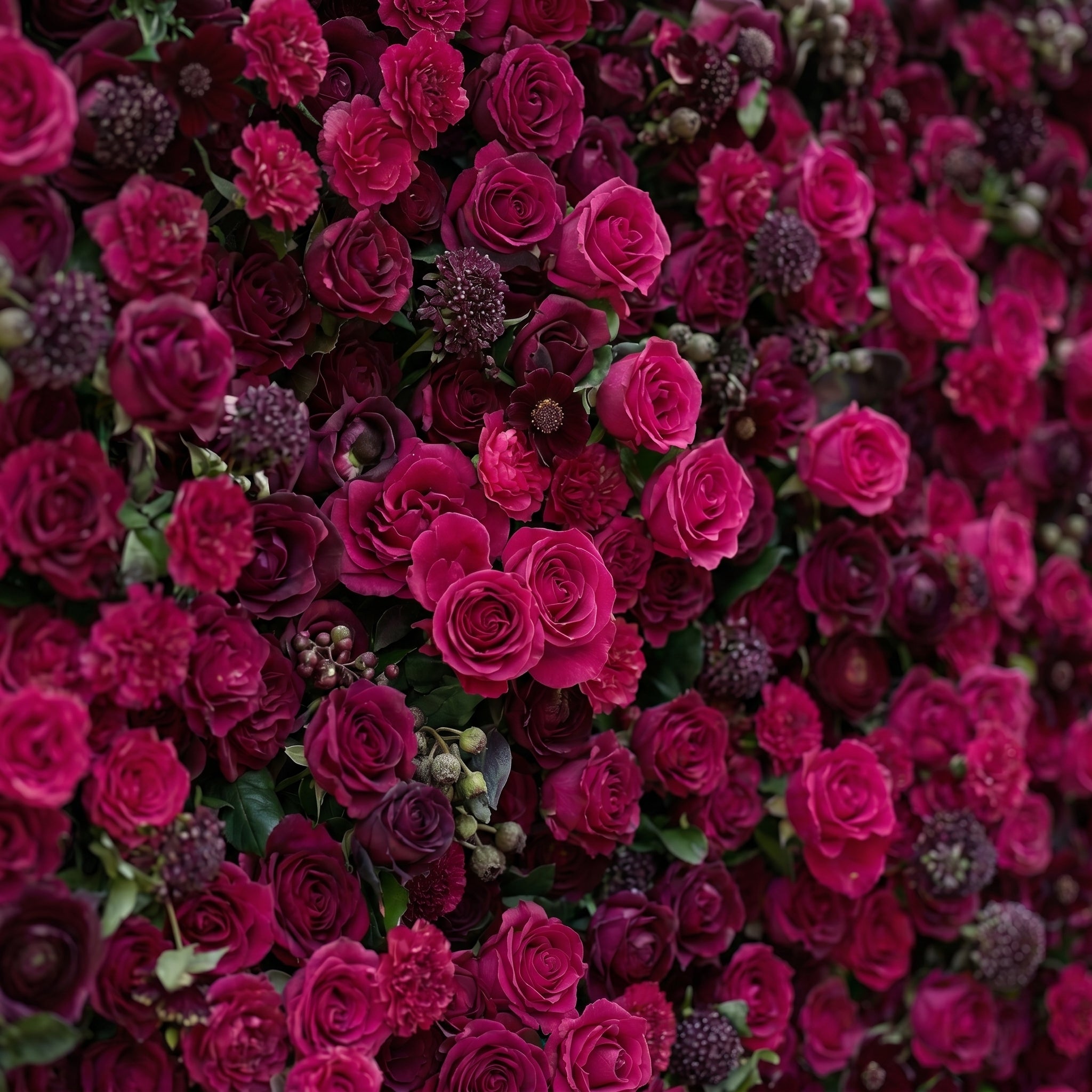 Soliva: Luxury 4D Deep Berry &amp; Magenta Silk Floral Wall Backdrop for Sophisticated Moody Weddings &amp; Galas