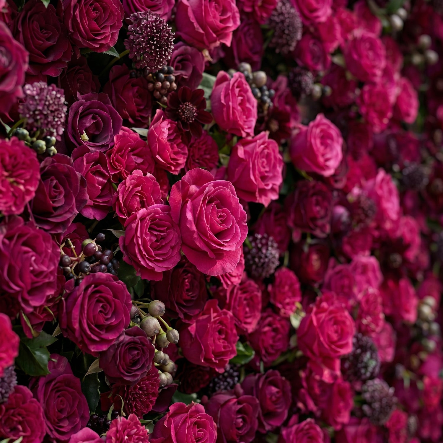 Soliva: Luxury 4D Deep Berry &amp; Magenta Silk Floral Wall Backdrop for Sophisticated Moody Weddings &amp; Galas