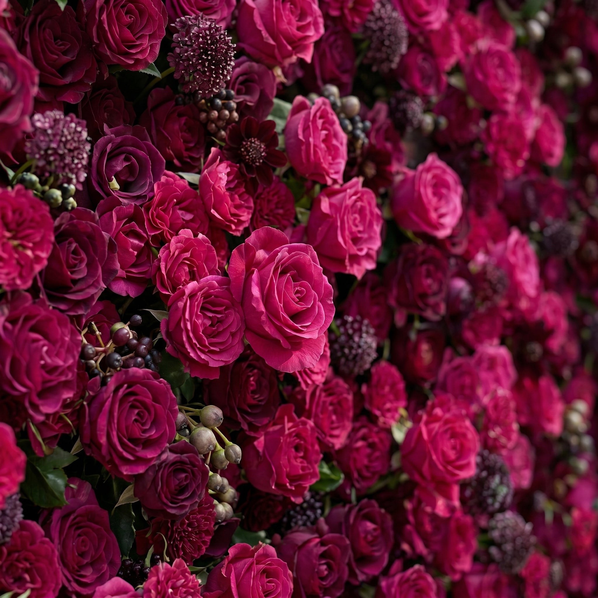 Soliva: Luxury 4D Deep Berry &amp; Magenta Silk Floral Wall Backdrop for Sophisticated Moody Weddings &amp; Galas