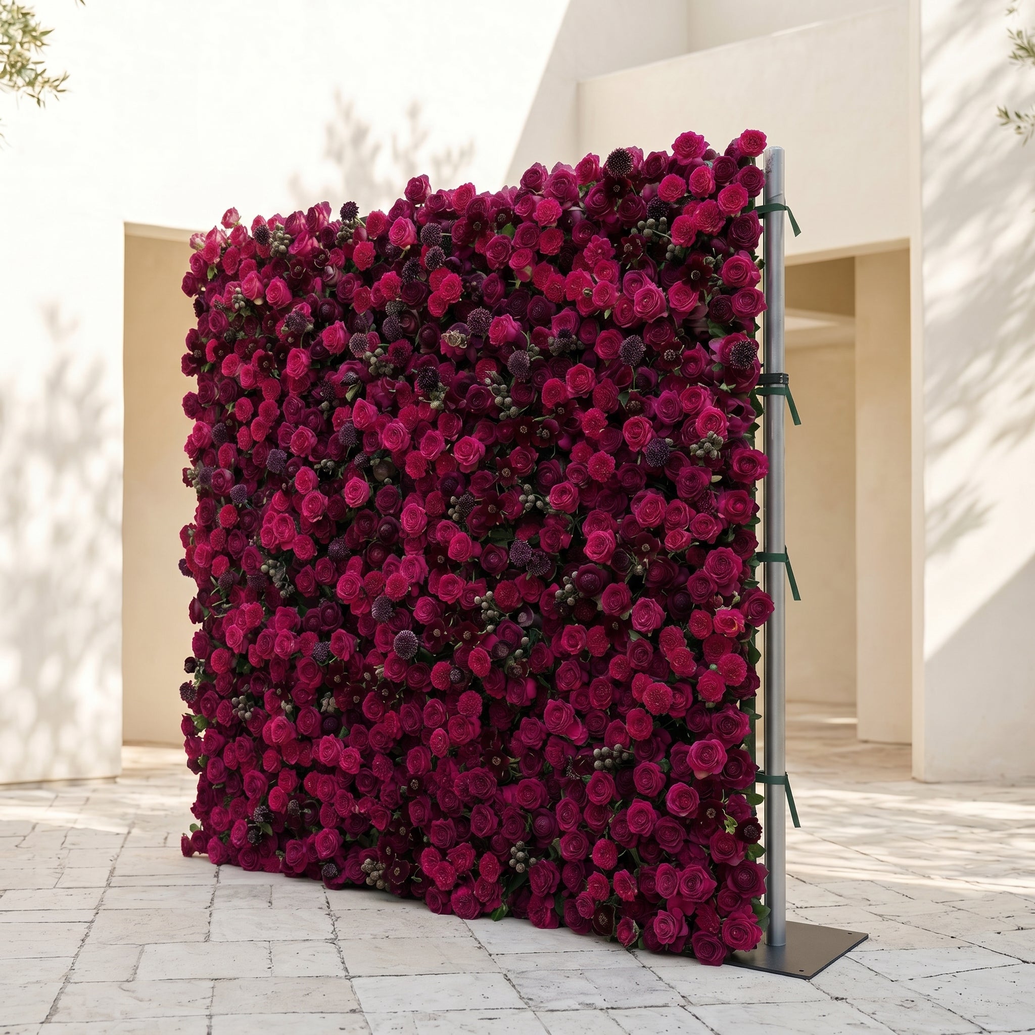 Soliva: Luxury 4D Deep Berry &amp; Magenta Silk Floral Wall Backdrop for Sophisticated Moody Weddings &amp; Galas