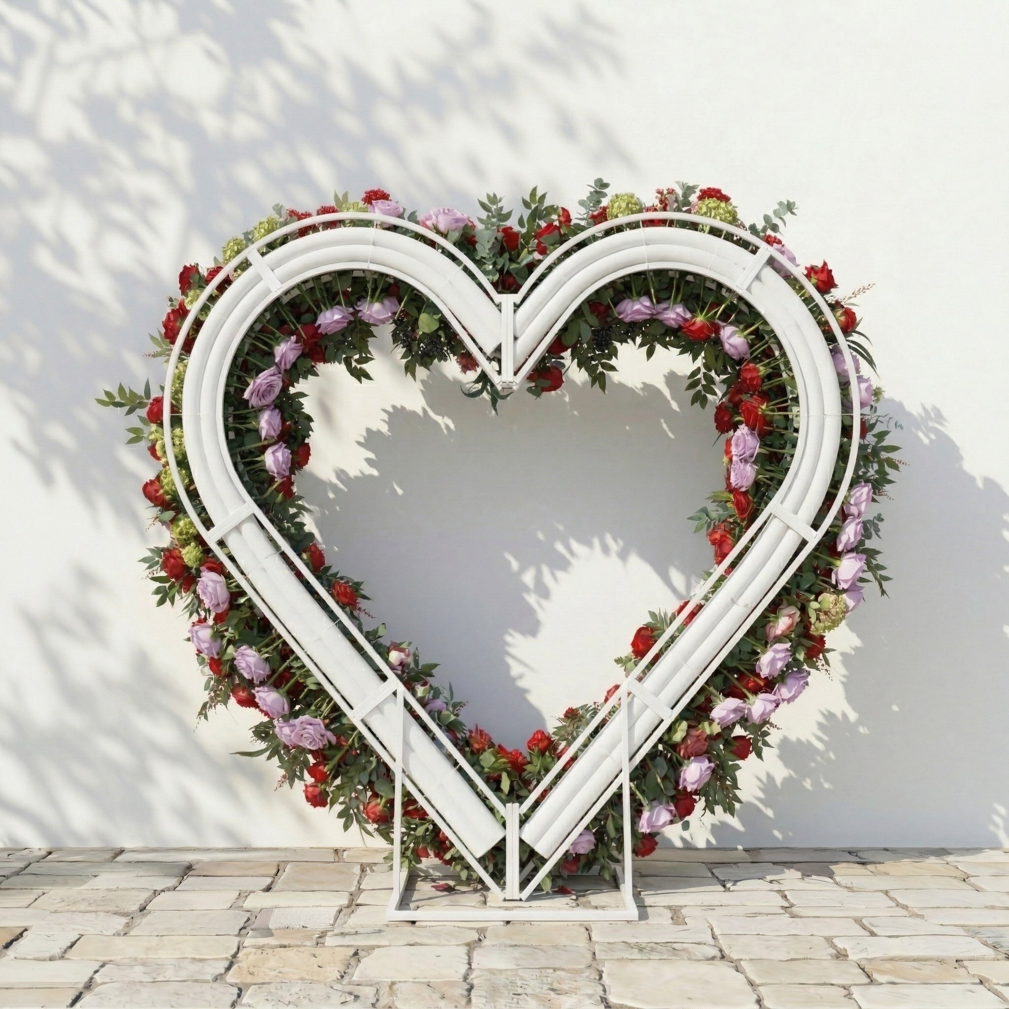 Solmira: Luxury Berry-Toned &amp; Pale Purple Heart Flower Arch with Mixed Foliage for Proposal Decor
