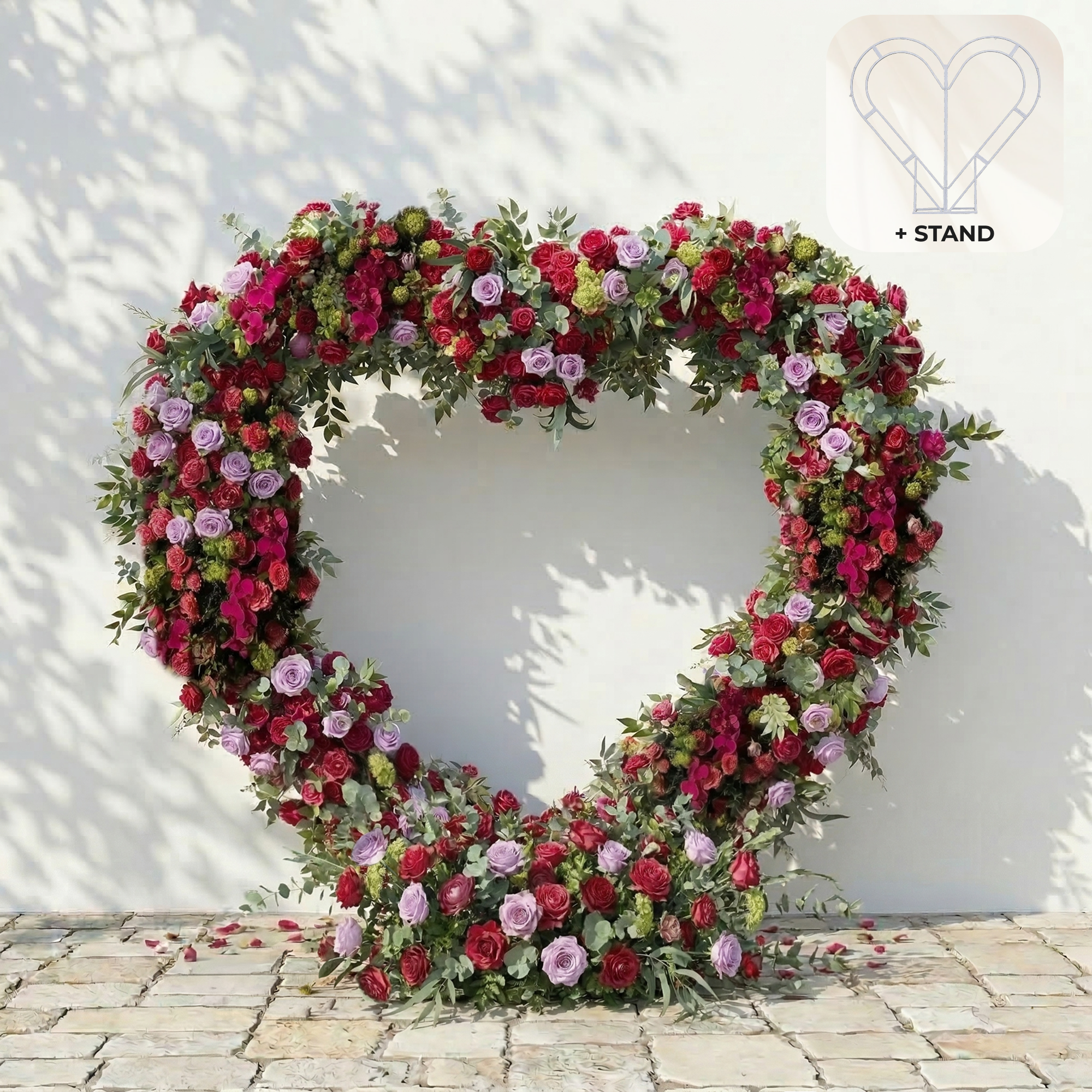 Solmira: Luxury Berry-Toned &amp; Pale Purple Heart Flower Arch with Mixed Foliage for Proposal Decor