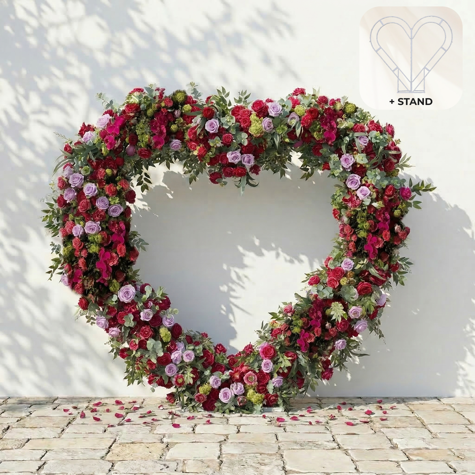 Solmira: Luxury Berry-Toned &amp; Pale Purple Heart Flower Arch with Mixed Foliage for Proposal Decor