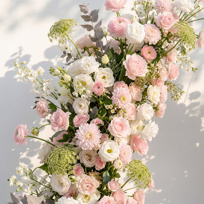 Sorelia:Luxury Blush Pink, Ivory White &amp; Soft Sorelia Silk Floral Ground Horn Arch Arrangement with Lush Cascading Greenery for Romantic Minimalist Weddings &amp; Garden Event Decor Including Frame