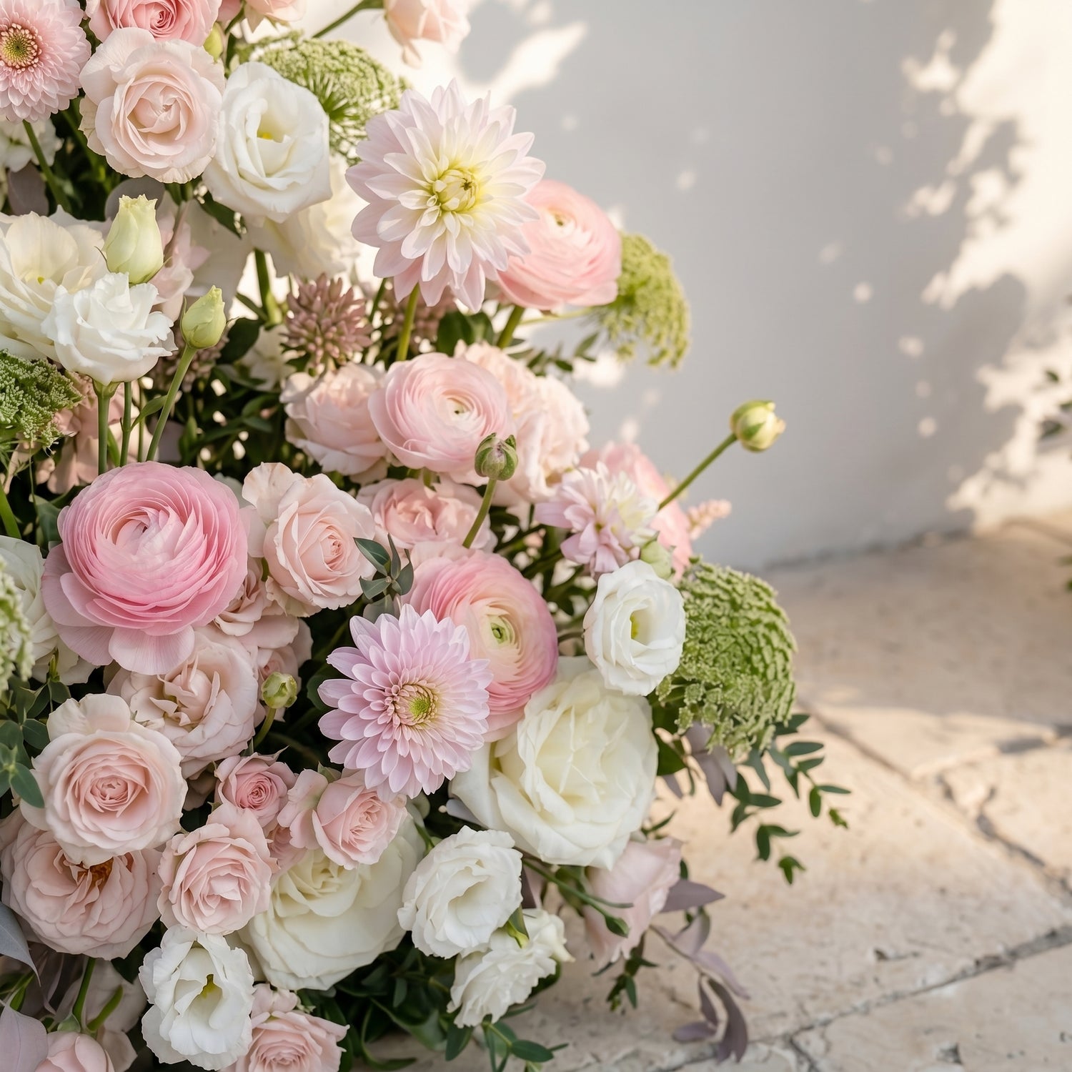 Sorelia:Luxury Blush Pink, Ivory White &amp; Soft Sorelia Silk Floral Ground Horn Arch Arrangement with Lush Cascading Greenery for Romantic Minimalist Weddings &amp; Garden Event Decor Including Frame