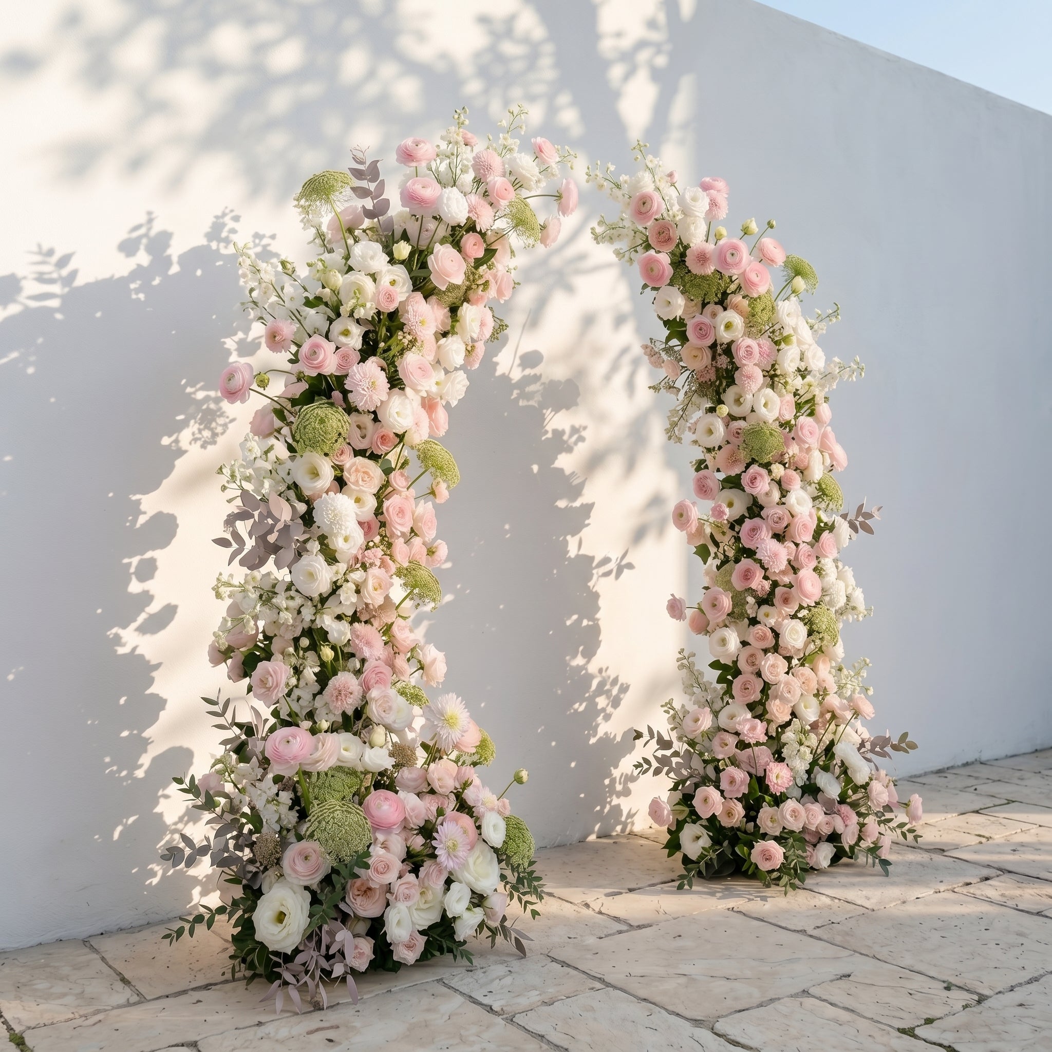 Sorelia:Luxury Blush Pink, Ivory White &amp; Soft Sorelia Silk Floral Ground Horn Arch Arrangement with Lush Cascading Greenery for Romantic Minimalist Weddings &amp; Garden Event Decor Including Frame