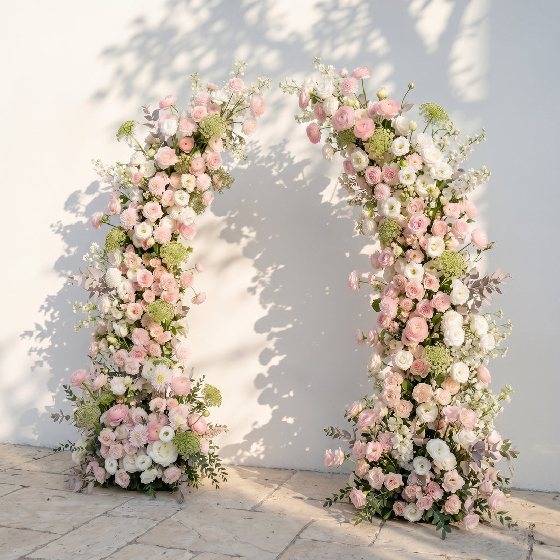 Sorelia:Luxury Blush Pink, Ivory White &amp; Soft Sorelia Silk Floral Ground Horn Arch Arrangement with Lush Cascading Greenery for Romantic Minimalist Weddings &amp; Garden Event Decor Including Frame