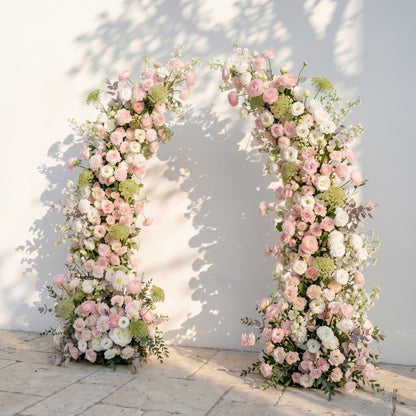 Sorelia:Luxury Blush Pink, Ivory White &amp; Soft Sorelia Silk Floral Ground Horn Arch Arrangement with Lush Cascading Greenery for Romantic Minimalist Weddings &amp; Garden Event Decor Including Frame