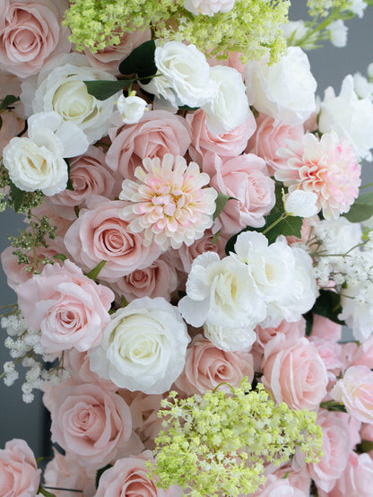 Sorelia:Luxury Blush Pink, Ivory White &amp; Soft Sorelia Silk Floral Ground Horn Arch Arrangement with Lush Cascading Greenery for Romantic Minimalist Weddings &amp; Garden Event Decor Including Frame